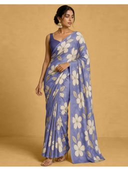 SATRANI - Purple Floral Chiffon Saree With Unstitched Blouse