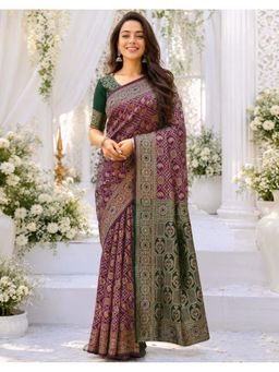 SATRANI - Women's Purple Weaving Silk Saree With Unstitched Blouse