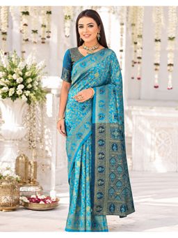SATRANI - Women's Blue Weaving Silk Saree With Unstitched Blouse