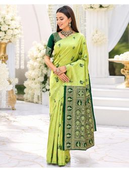 SATRANI - Women's Pista Green Weaving Silk Saree With Unstitched Blouse