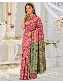 SATRANI - Pink Silk Saree With Unstitched Blouse