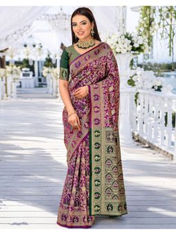 SATRANI - Purple Silk Saree With Unstitched Blouse