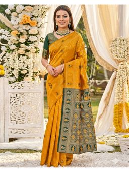 SATRANI - women Yellow Weaving Silk Saree With Unstitched Blouse
