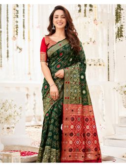 SATRANI - Dark Green Weaving Silk Saree With Unstitched Blouse