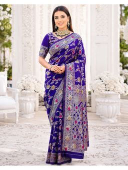 SATRANI - Women Purple Silk Saree With Unstitched Blouse