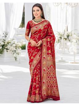 SATRANI - Red Silk Saree With Unstitched Blouse