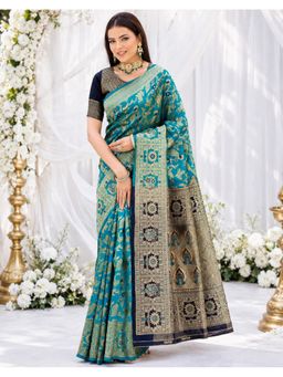 SATRANI - Blue Weaving Silk Saree With Unstitched Blouse