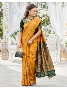 SATRANI - Yellow Weaving Silk Saree With Unstitched Blouse