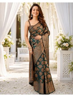 SATRANI - Women Rama Blue Weaving Silk Saree With Unstitched Blouse