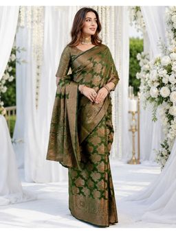SATRANI - Weaving Silk Green Saree With Unstitched Blouse