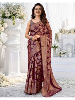 SATRANI - Magenta Weaving Silk Saree With Unstitched Blouse