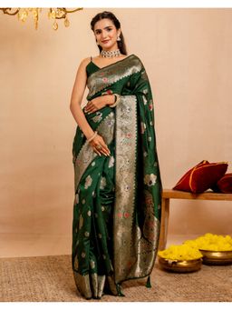 SATRANI - Green Weaving Tassels Silk Saree With Unstitched Blouse