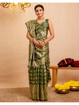 SATRANI - Mehndi Green Weaving Tassels Silk Saree With Unstitched Blouse