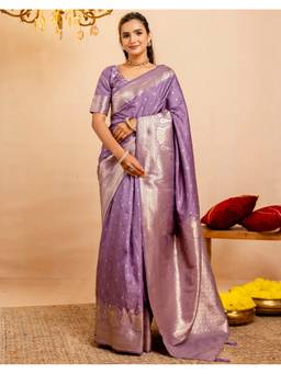 SATRANI - Woven Mauve Weaving Tassels Silk Saree With Unstitched Blouse