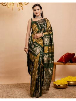 SATRANI - Green Silk Saree With Unstitched Blouse