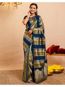 SATRANI - Rama Blue Weaving Silk Saree With Unstitched Blouse