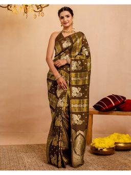 SATRANI - Brown Weaving Silk Saree With Unstitched Blouse