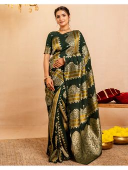 SATRANI - Green Weaving Silk Saree With Unstitched Blouse