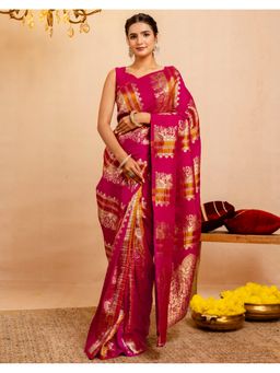 SATRANI - Rani Pink Weaving Silk Saree With Unstitched Blouse