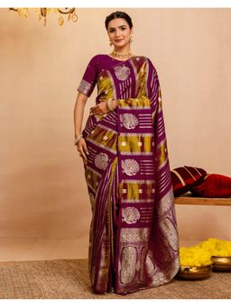 SATRANI - Women's Wine Weaving Silk Saree With Unstitched Blouse