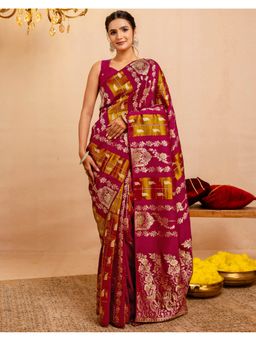 SATRANI - Wine Weaving Silk Saree With Unstitched Blouse
