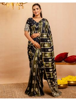 SATRANI - Black Weaving Silk Saree With Unstitched Blouse