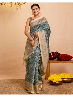SATRANI - Blue Tassels Silk Saree With Unstitched Blouse