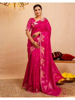 SATRANI - Pink Weaving Tassels Silk Saree With Unstitched Blouse