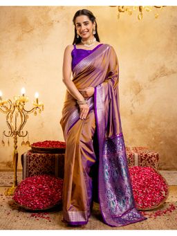 SATRANI - Women Purple Silk Woven Saree with Unstitched Blouse