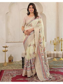 SATRANI - Off White Georgette Woven Saree with Unstitched Blouse