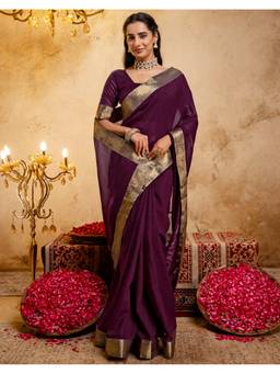 SATRANI - Wine Silk Woven Saree with Unstitched Blouse