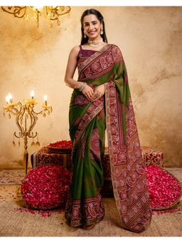 SATRANI - Wine Paisley Saree with Unstitched Blouse