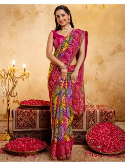 SATRANI - Pink Georgette Bandhani Printed Saree with Unstitched Blouse
