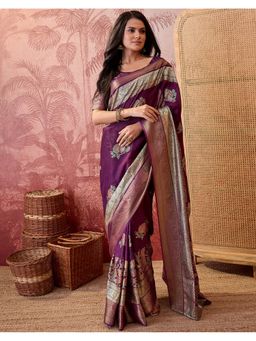 SATRANI - Purple Silk Woven Saree with Unstitched Blouse