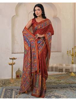 SATRANI - Rust Silk Paisley Saree with Unstitched Blouse