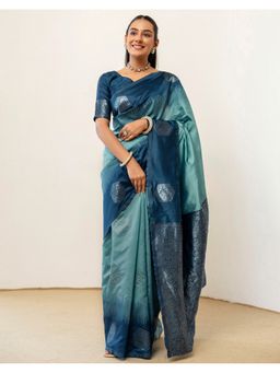 SATRANI - Blue Silk Woven Saree with Unstitched Blouse