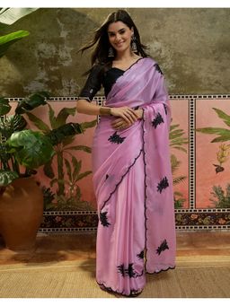 SATRANI - Lavender Silk Embroidered Saree with Unstitched Blouse