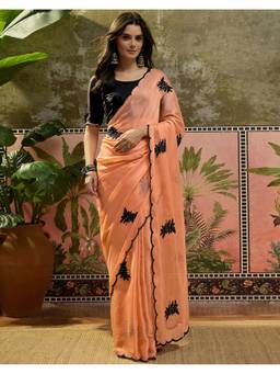 SATRANI - Peach Silk Embroidered Saree with Unstitched Blouse