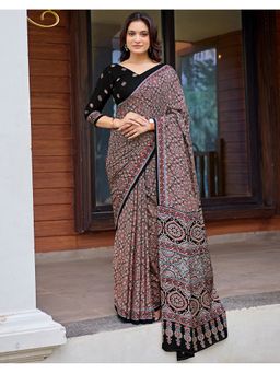 SATRANI - Black Printed Saree with Unstitched Blouse