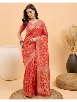 SATRANI - Red Silk Woven Saree with Unstitched Blouse