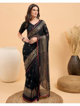 SATRANI - Black Georgette Printed Saree with Unstitched Blouse