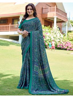 SATRANI - Blue Printed Saree with Unstitched Blouse