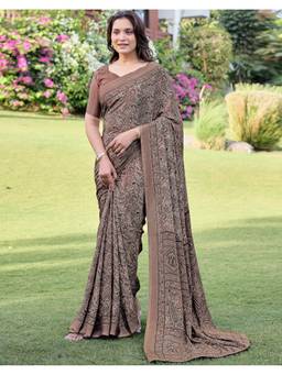 SATRANI - Mauve Printed Saree with Unstitched Blouse