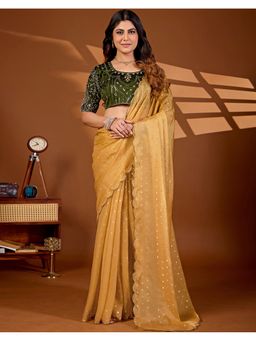 SATRANI - Gold Georgette Embellished Saree with Unstitched Blouse
