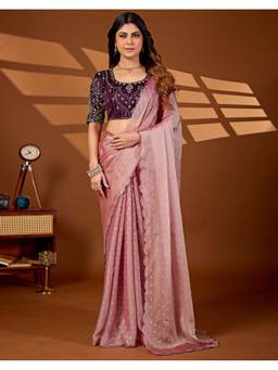 SATRANI - Mauve Georgette Embellished Saree with Unstitched Blouse