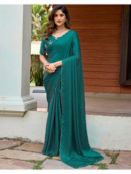 SATRANI - Blue Chiffon Shimmer Saree with Unstitched Blouse