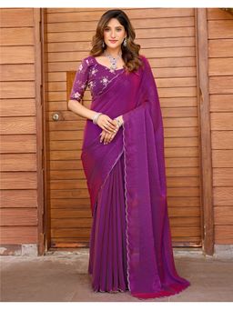 SATRANI - Magenta Chiffon Shimmer Saree with Unstitched Blouse
