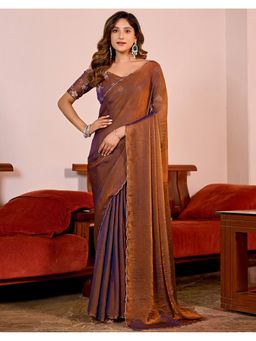 SATRANI - Rust Chiffon Scalloped Border Shimmer Saree with Unstitched Blouse