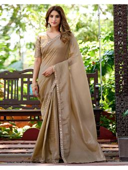 SATRANI - Brown Tissue Lace Crush Saree with Unstitched Blouse