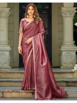 SATRANI - Pink Tissue Lace Crush Saree with Unstitched Blouse